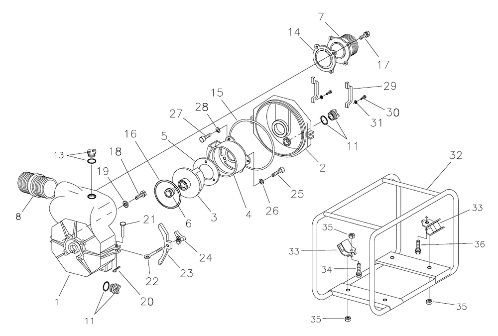 Trash Pump Diagram and Parts List for 073022-0-198GPM  Briggs and Stratton Water Pump